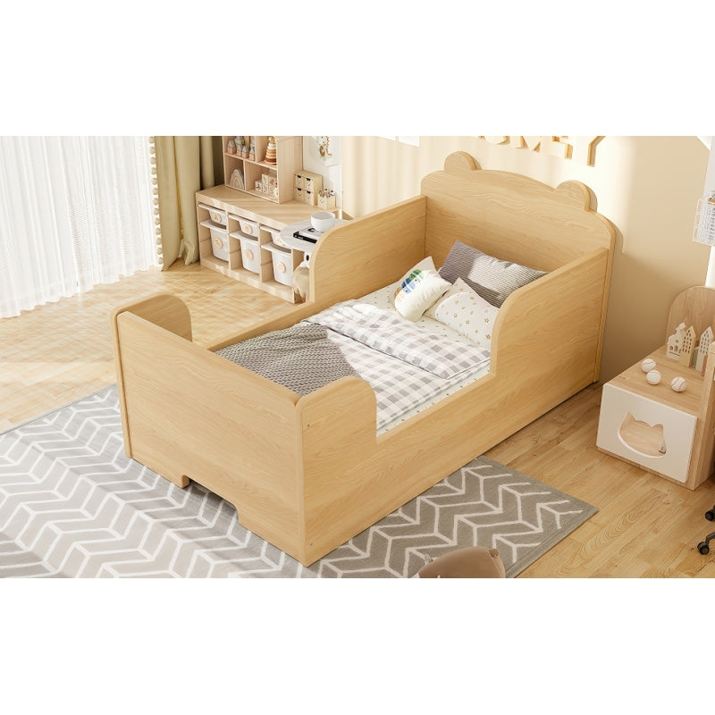 Toddler Floor Bed Frame Cot Bed for Boys and Girls Ages 3-6 Bear Shape Toddler Bed Natural