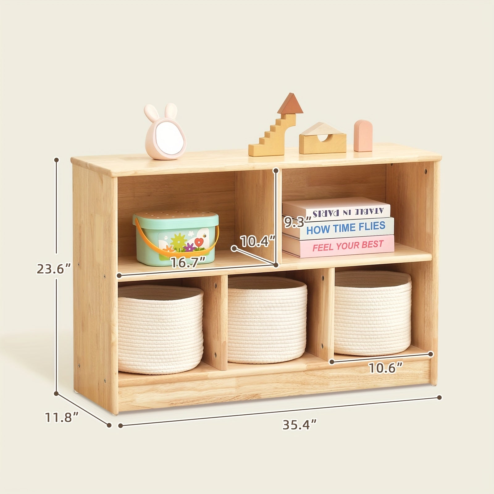 Rubber Wood 5-Compartment Book Shelf, 35.4\