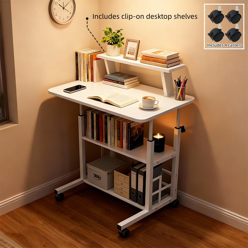 Multi-Functional Height-Adjustable Desk Features Multiple Shelves, Wheels for Easy Movement, Optional Clip-On Desktop Shelf. Suitable for Various Age Groups, Studies, Bedrooms, And Dormitories, Saving Space. Valentine'S Day Gift