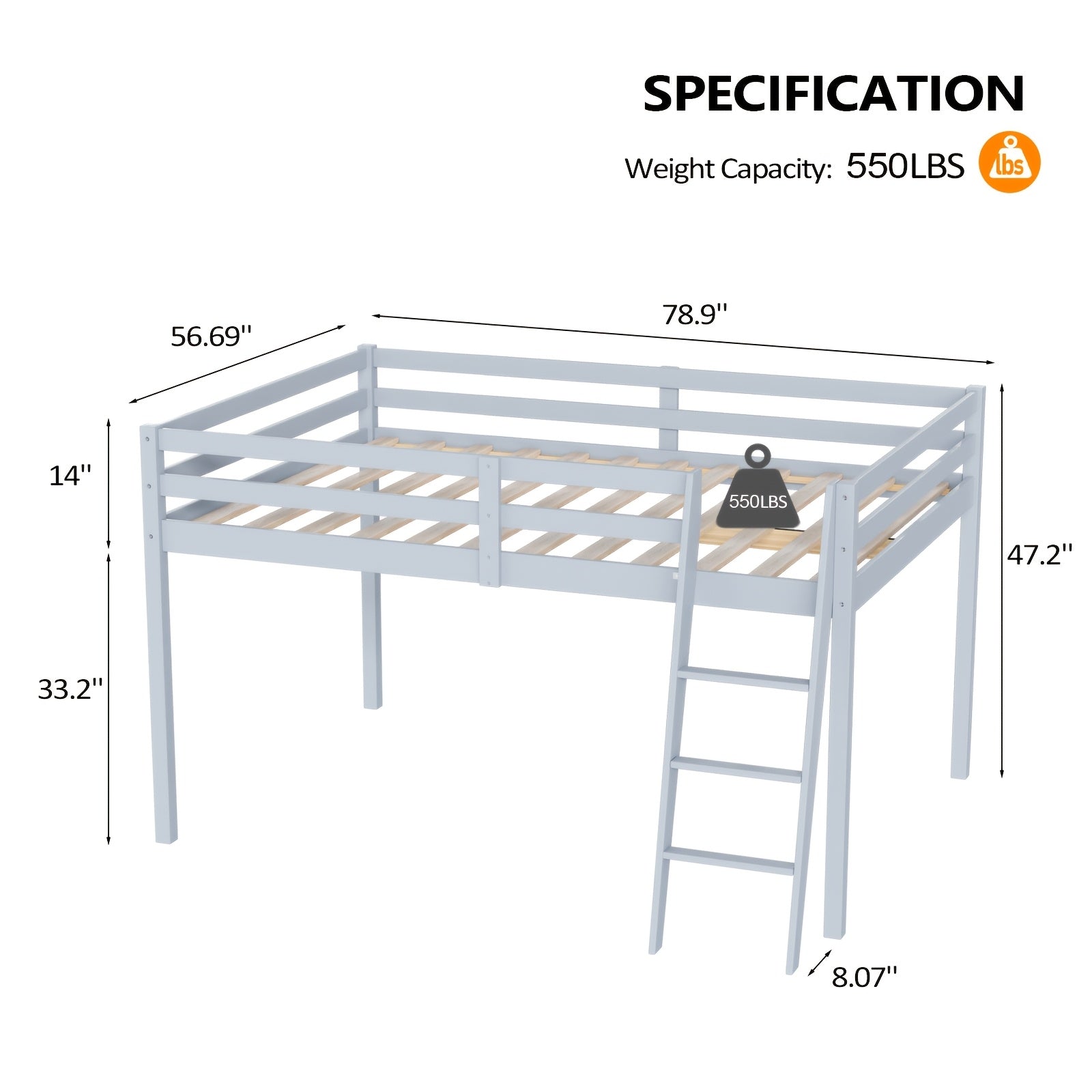 Bonnlo Twin\u002FFull Low Loft Bed with Inclined Stairs - Solid Wood & MDF Bunk Bed Frame, High Guard Rail, No Box Spring Needed, Space-Saving Bed for,,, Small Rooms (No Assembly Required)