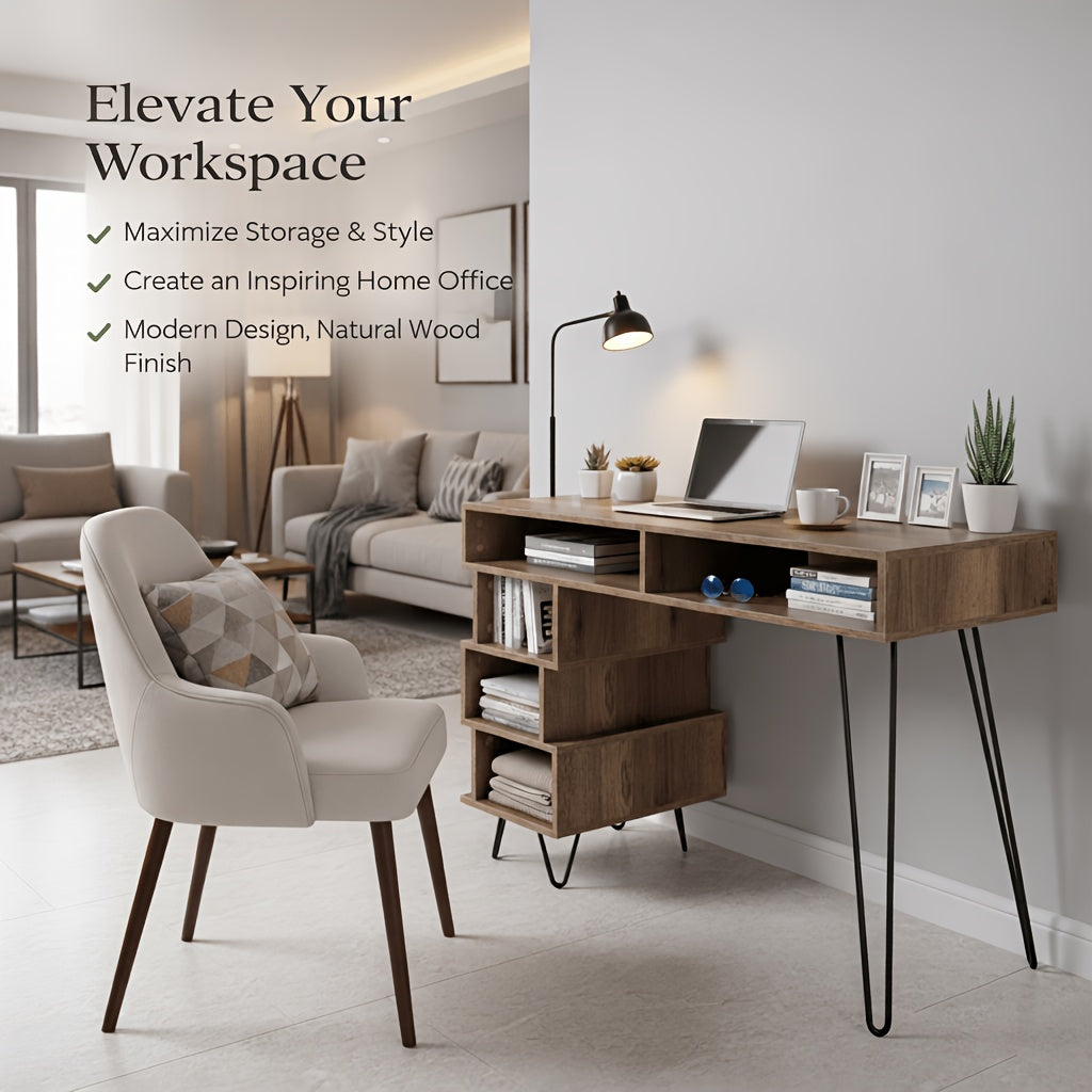 Modern Computer Desk with V-Shaped Metal Legs & Open Lattice Frame - Low-Profile Writing Table Suitable for Office, Dorm, Small Spaces - Easy Assembly, Space-Saving Metal Desk