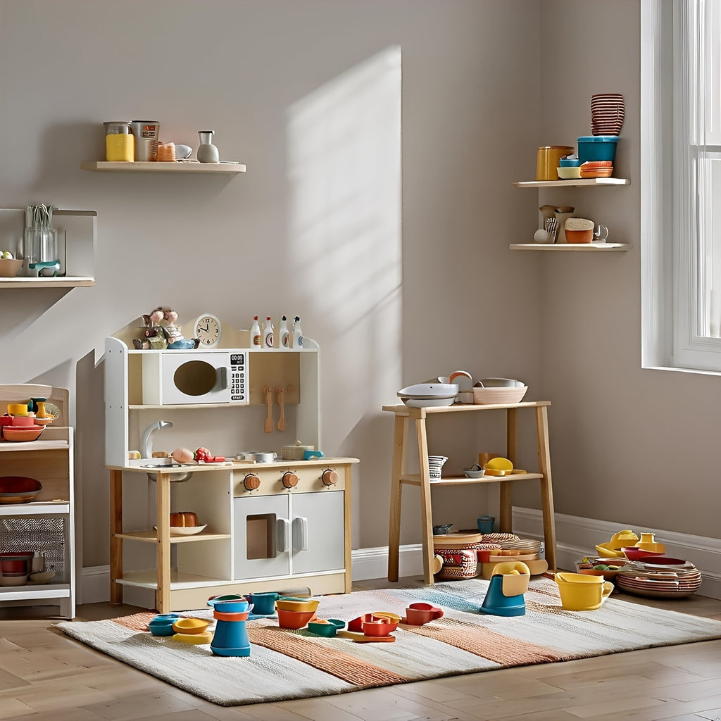 5-Compartment Kids Storage Rack | High-Quality Bookshelf and Toy Organizer, Funny Kitchen Shape, Ideal for Classroom, Kindergarten, Playroom, and Daycare - HILIROOM