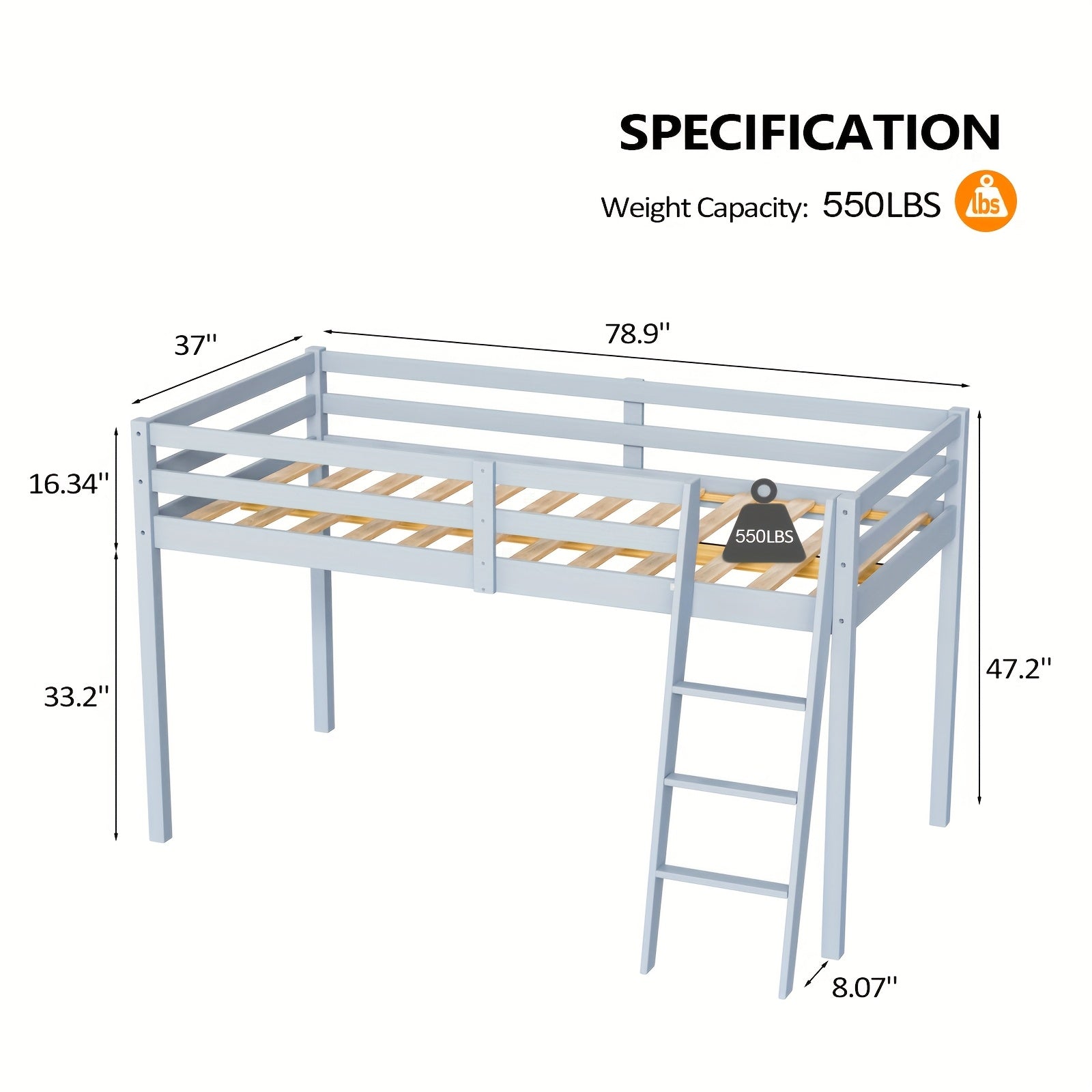 Bonnlo Twin\u002FFull Low Loft Bed with Inclined Stairs - Solid Wood & MDF Bunk Bed Frame, High Guard Rail, No Box Spring Needed, Space-Saving Bed for,,, Small Rooms (No Assembly Required)