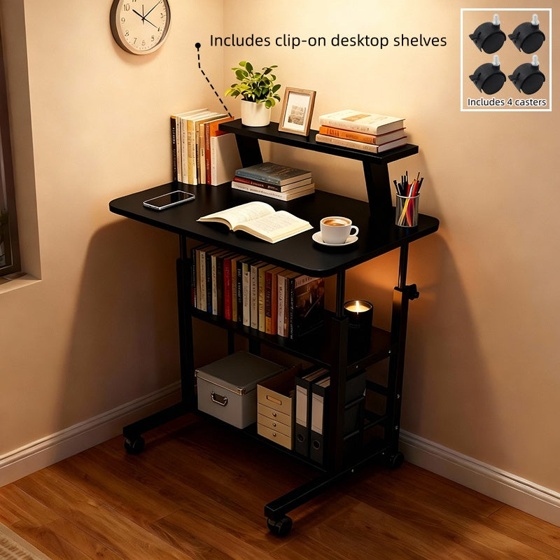 Multi-Functional Height-Adjustable Desk Features Multiple Shelves, Wheels for Easy Movement, Optional Clip-On Desktop Shelf. Suitable for Various Age Groups, Studies, Bedrooms, And Dormitories, Saving Space. Valentine'S Day Gift
