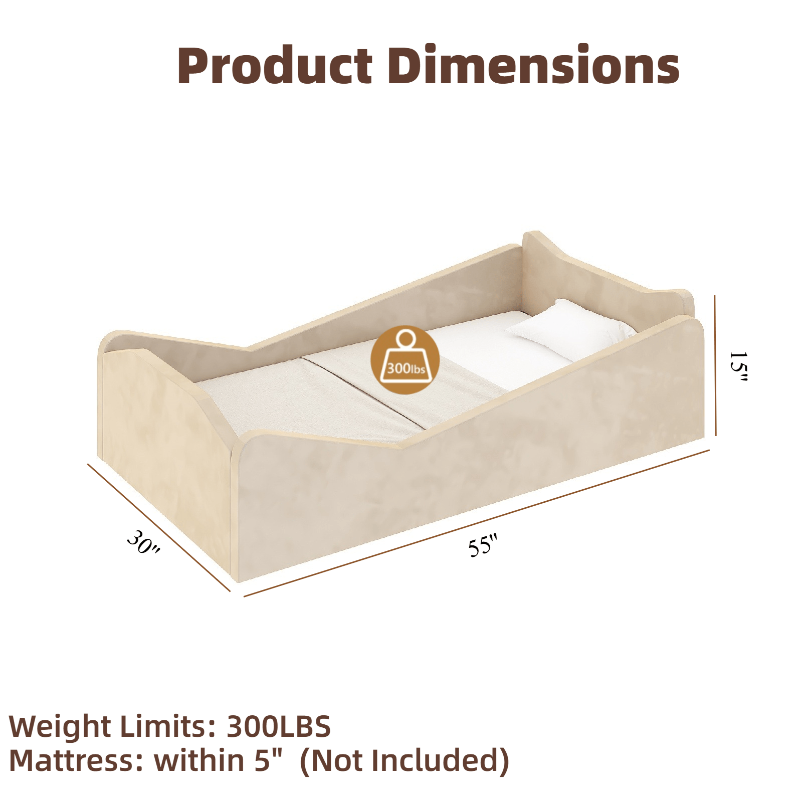 Toddler Bed, Toddler Floor Bed, Velvet Finish, Child Bed for Kids with Extra Safty Broad, Standard Crib Size Toddler Bed, Cute Style Toddler Beds, Kids Bedroom Furniture