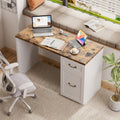 Computer Desk With Drawer And Cabinet | Home Office Desk With Storage, Modern Easy Laptop Desk Study Writing Table For Work, Small Spaces, Engineered Wood, P.H.Furn