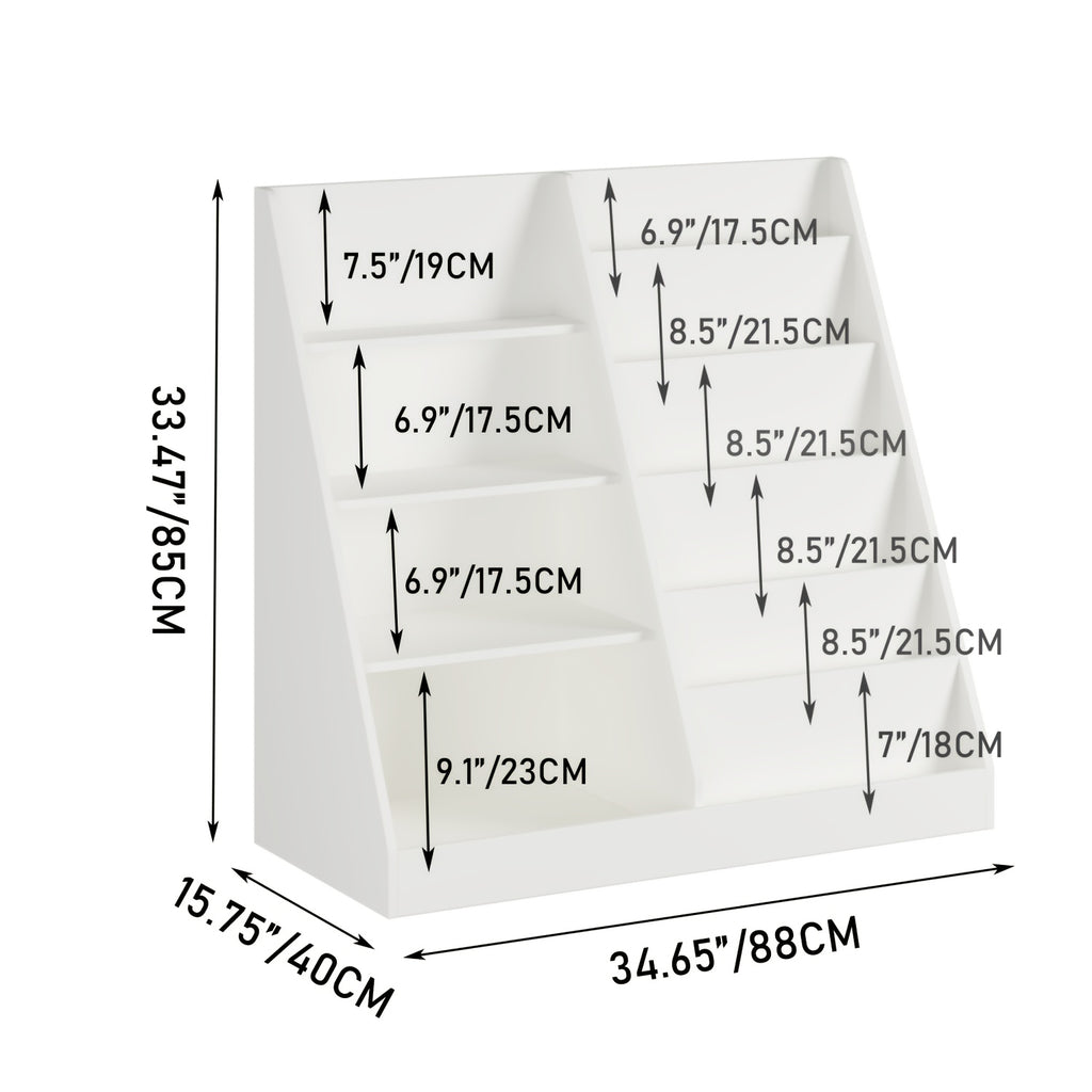Modern Children's Bookshelf & Toy Organizer, Gray Wooden 2-in-1 Shelf, Trapezoid Book Display with Storage Cabinet for Kids, Nursery Furniture, Space-Saving Playroom Shelf