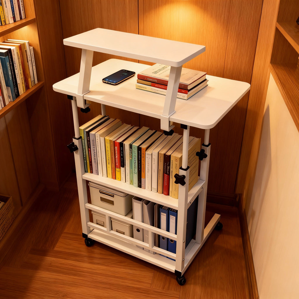 Multi-Functional Height-Adjustable Desk Features Multiple Shelves, Wheels for Easy Movement, Optional Clip-On Desktop Shelf. Suitable for Various Age Groups, Studies, Bedrooms, And Dormitories, Saving Space. Valentine'S Day Gift