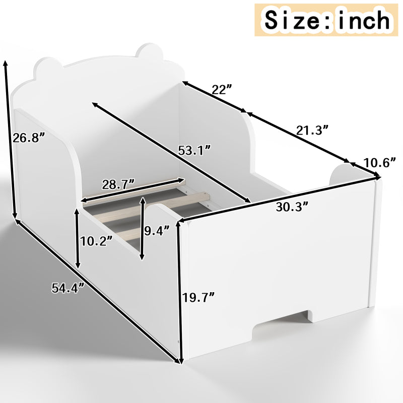 Toddler Floor Bed Frame Cot Bed for Boys and Girls Ages 3-6 Bear Shape Toddler Bed White