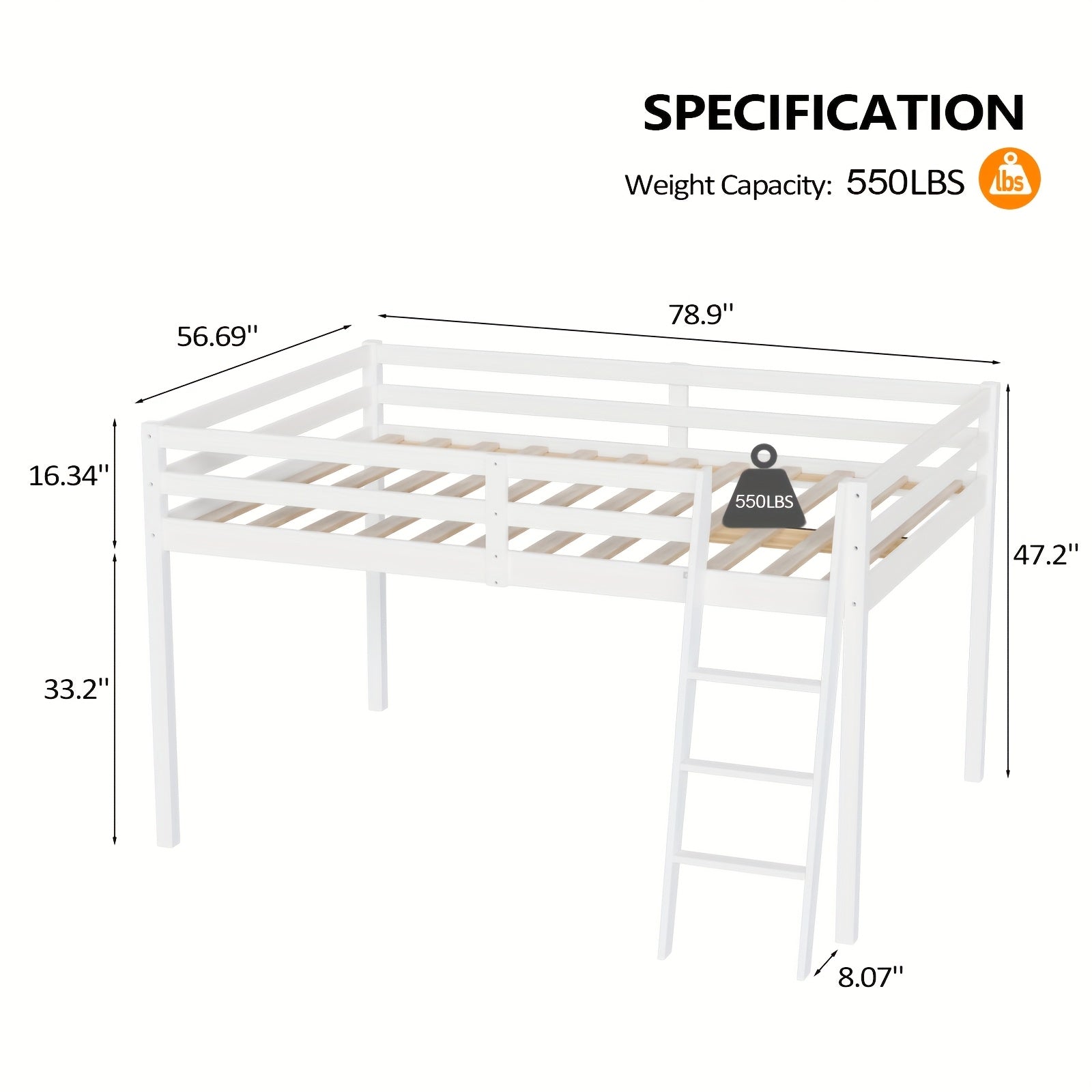Bonnlo Twin\u002FFull Low Loft Bed with Inclined Stairs - Solid Wood & MDF Bunk Bed Frame, High Guard Rail, No Box Spring Needed, Space-Saving Bed for,,, Small Rooms (No Assembly Required)