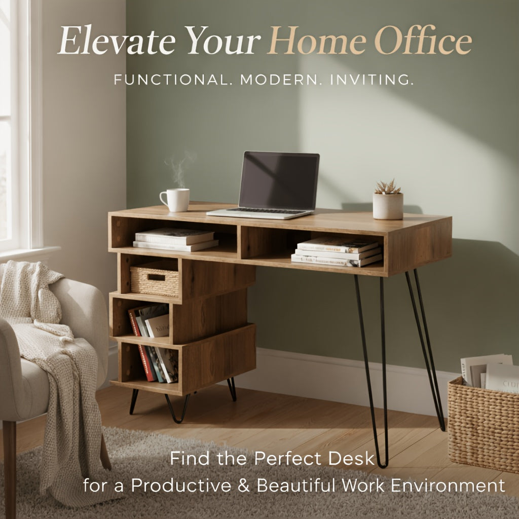 Modern Computer Desk with V-Shaped Metal Legs & Open Lattice Frame - Low-Profile Writing Table Suitable for Office, Dorm, Small Spaces - Easy Assembly, Space-Saving Metal Desk