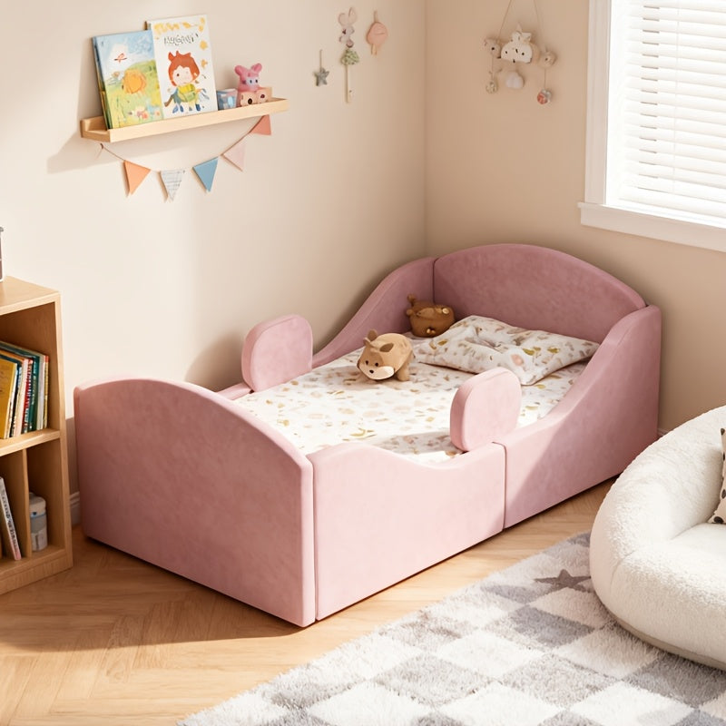 Toddler Floor Bed With Removable Safety Rails | Suitable For Both Boys And Girls, Standard Crib Size, Safety-Padded, Low Profile Design, Grey, Pink Colors, Design, Assembly Required, Unfinished Finish.