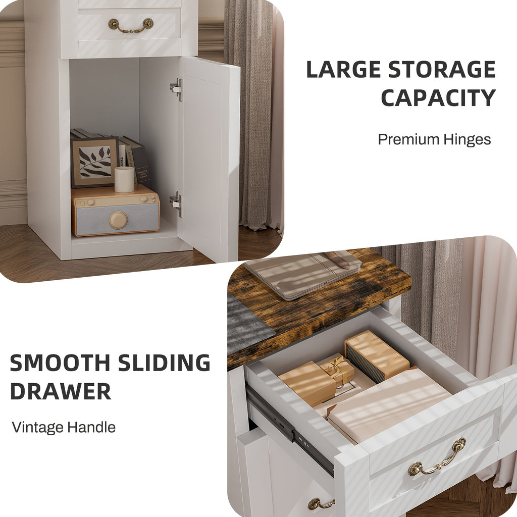 Computer Desk With Drawer And Cabinet | Home Office Desk With Storage, Modern Easy Laptop Desk Study Writing Table For Work, Small Spaces, Engineered Wood, P.H.Furn