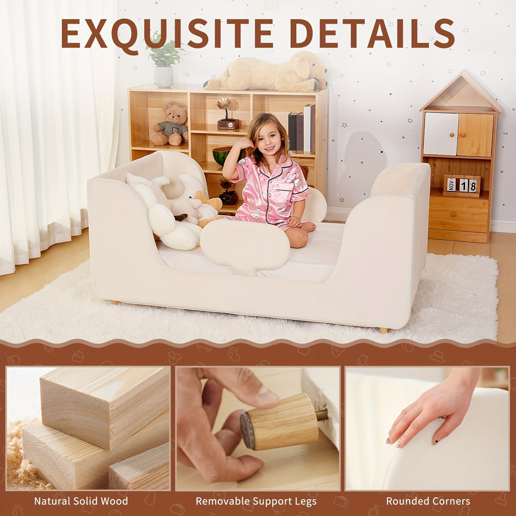 LILYPELLE Toddler Velvet Floor Bed, Child Bed For Kids With Extra Broad, Crib Size Toddler Bed, Velvet Bed Frame, Mat Is Not Included