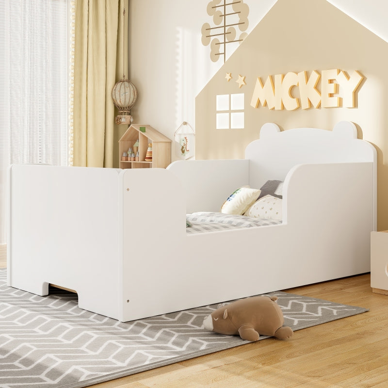Toddler Floor Bed Frame Cot Bed for Boys and Girls Ages 3-6 Bear Shape Toddler Bed White