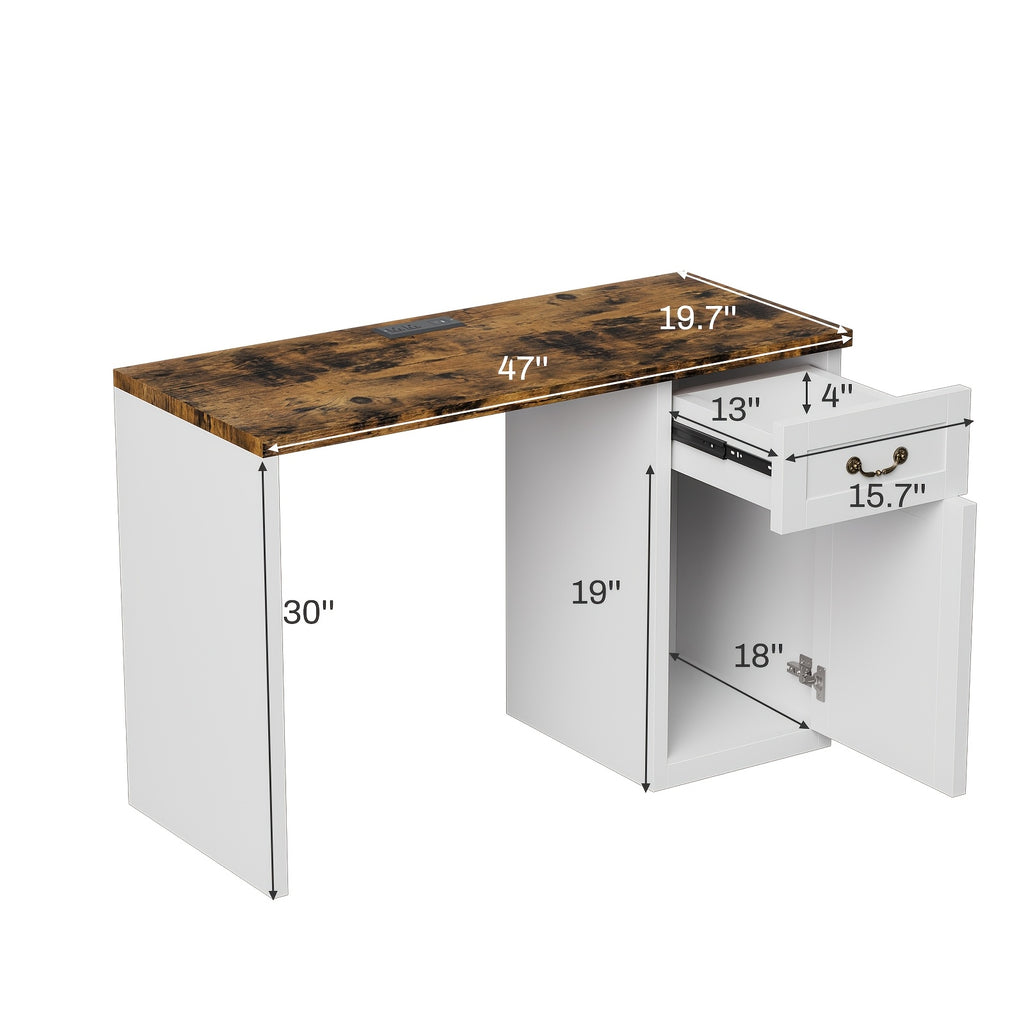 Computer Desk With Drawer And Cabinet | Home Office Desk With Storage, Modern Easy Laptop Desk Study Writing Table For Work, Small Spaces, Engineered Wood, P.H.Furn