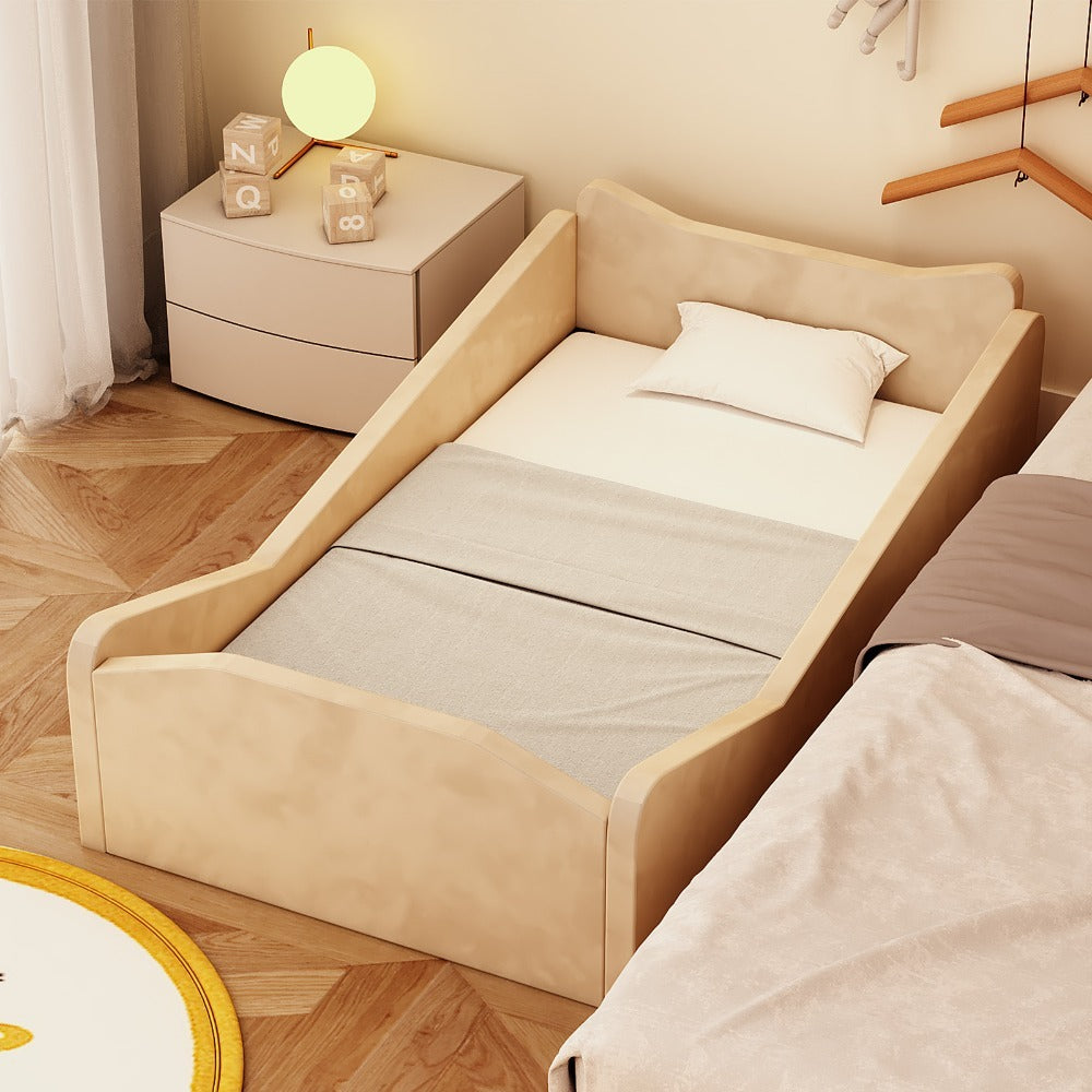 Toddler Bed, Toddler Floor Bed, Velvet Finish, Child Bed for Kids with Extra Safty Broad, Standard Crib Size Toddler Bed, Cute Style Toddler Beds, Kids Bedroom Furniture