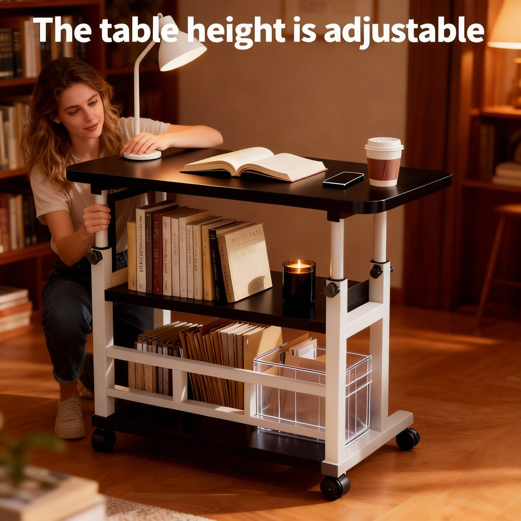 Multi-Functional Height-Adjustable Desk Features Multiple Shelves, Wheels for Easy Movement, Optional Clip-On Desktop Shelf. Suitable for Various Age Groups, Studies, Bedrooms, And Dormitories, Saving Space. Valentine'S Day Gift