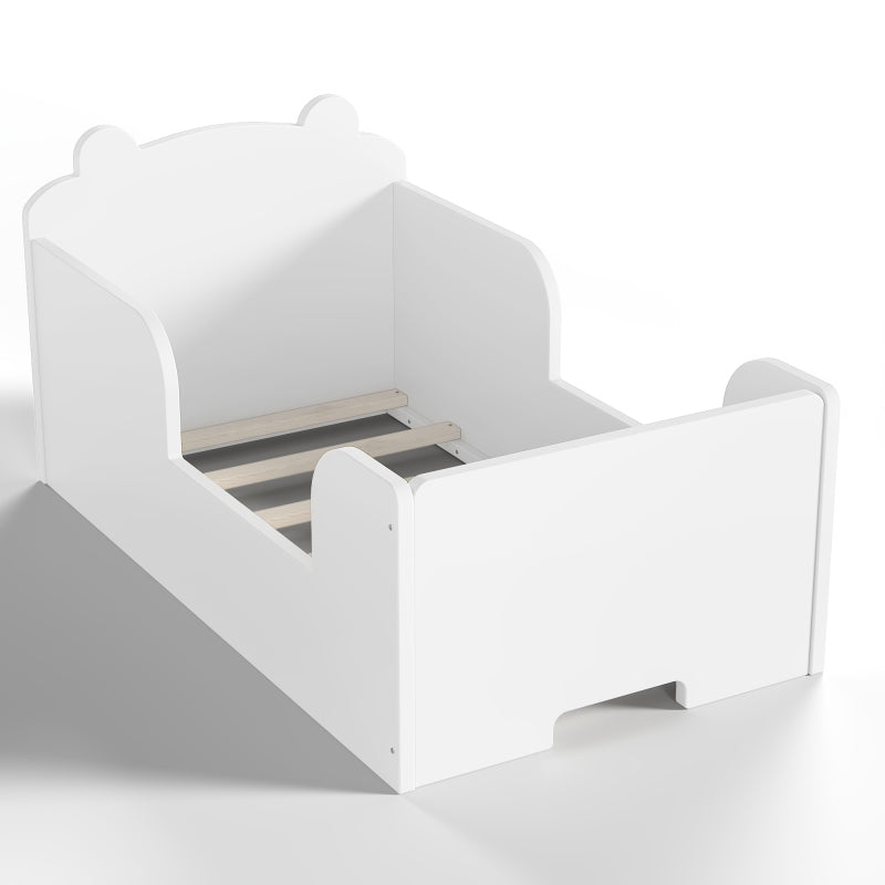 Toddler Floor Bed Frame Cot Bed for Boys and Girls Ages 3-6 Bear Shape Toddler Bed White