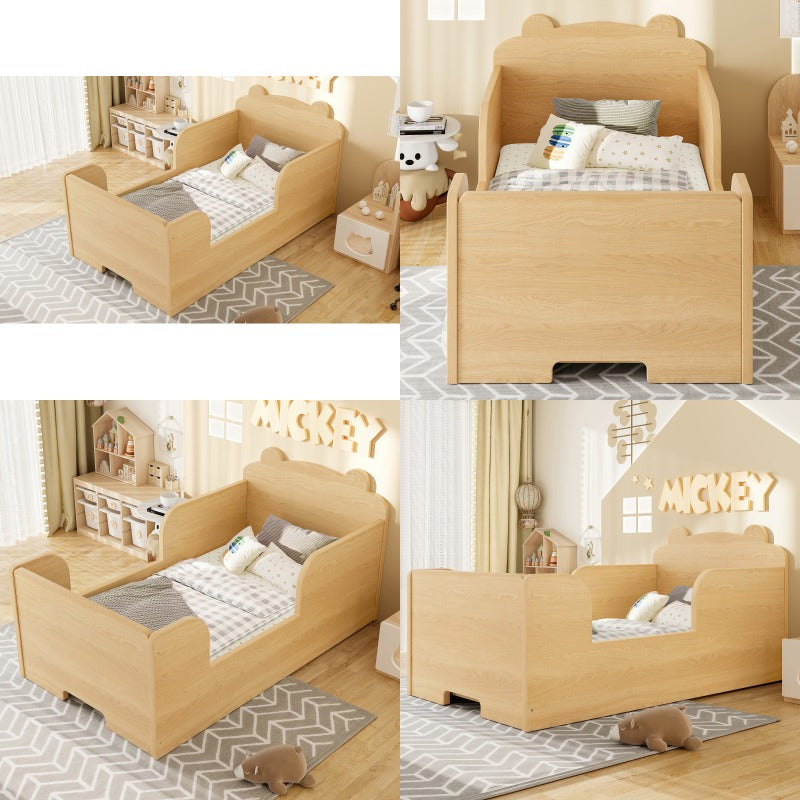 Toddler Floor Bed Frame Cot Bed for Boys and Girls Ages 3-6 Bear Shape Toddler Bed Natural