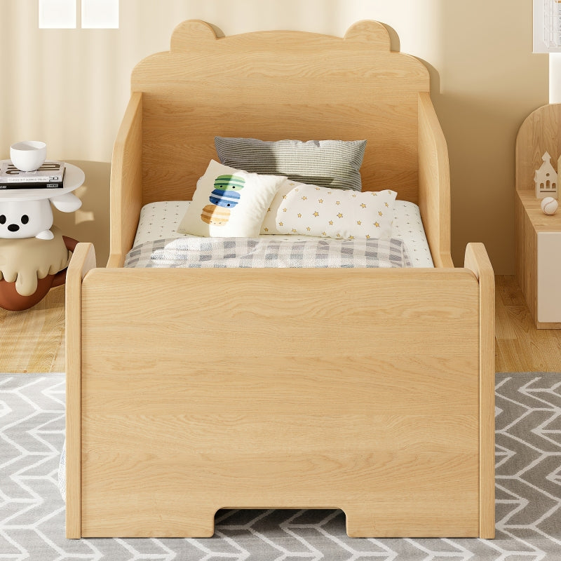 Toddler Floor Bed Frame Cot Bed for Boys and Girls Ages 3-6 Bear Shape Toddler Bed Natural