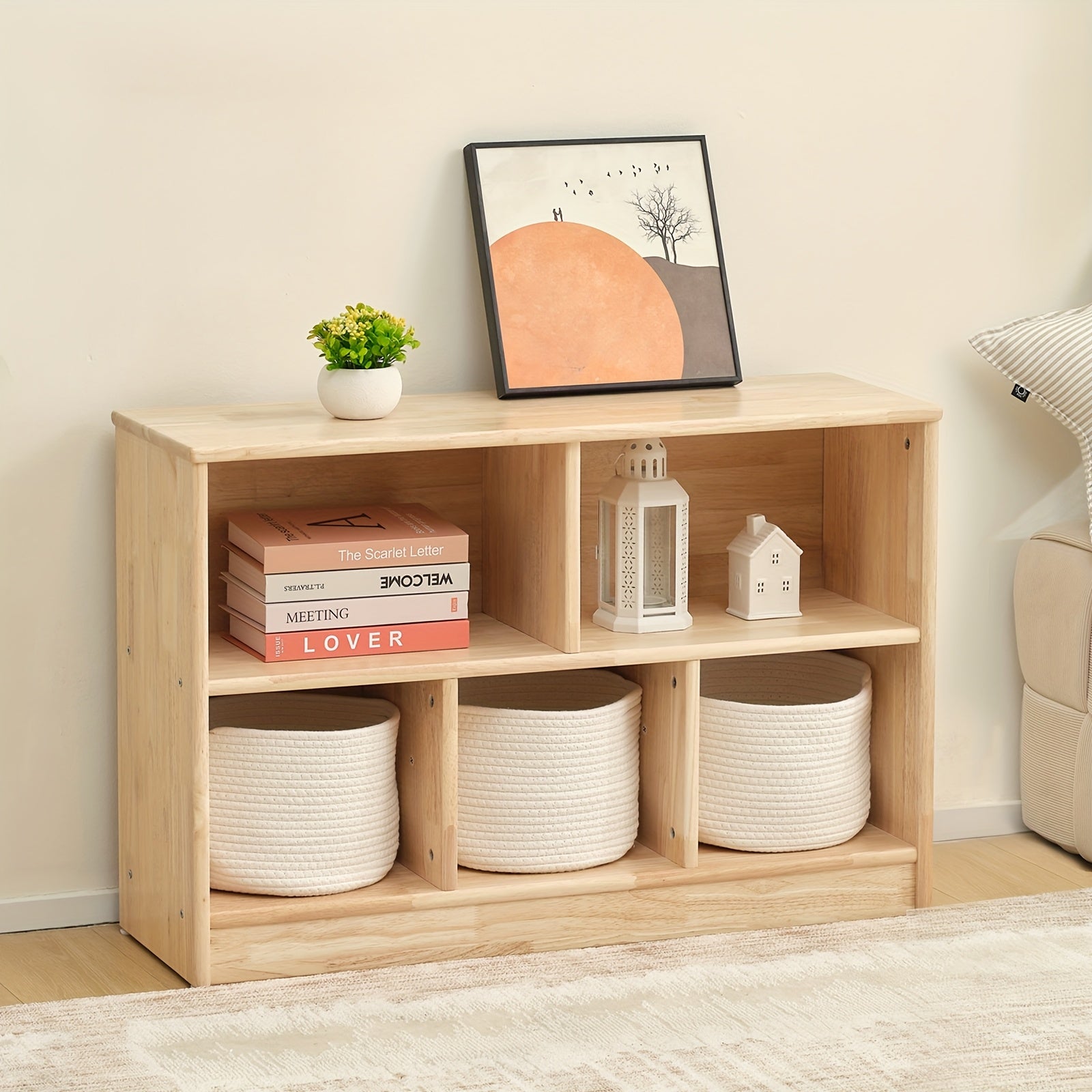 Rubber Wood 5-Compartment Book Shelf, 35.4\