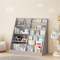 Modern Children's Bookshelf & Toy Organizer, Gray Wooden 2-in-1 Shelf, Trapezoid Book Display with Storage Cabinet for Kids, Nursery Furniture, Space-Saving Playroom Shelf