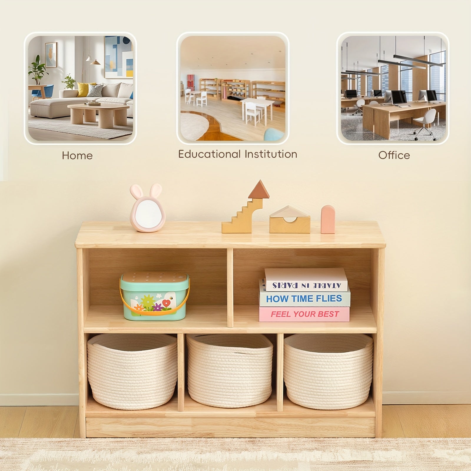 Rubber Wood 5-Compartment Book Shelf, 35.4\