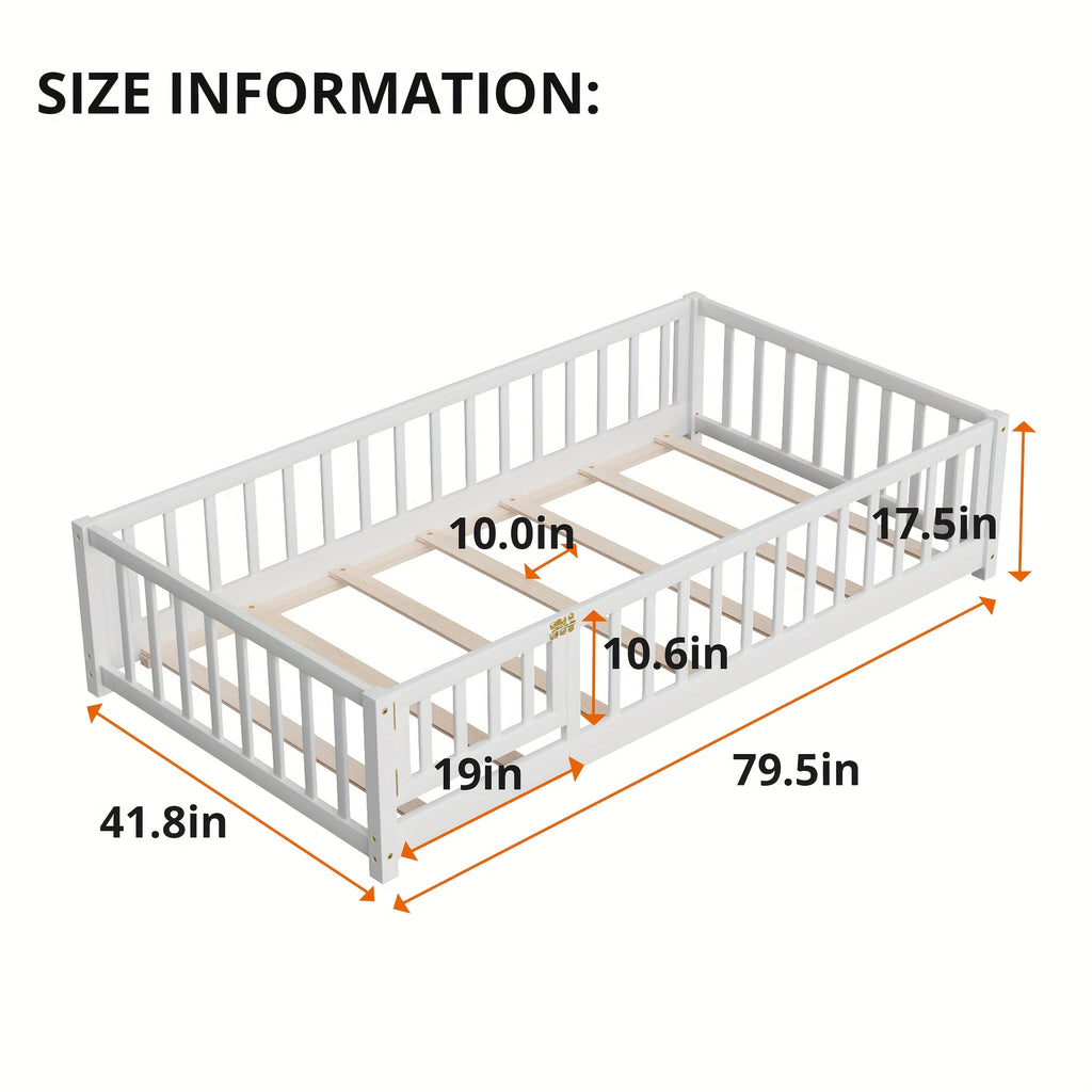 Kids' Solid Wood Bed Kids' Double\u002FFull\u002FQueen Bed Frame, Solid Wood with Reinforced Horizontal Bars, High-Safety Safety Rail and Fun Small Door Design, Durable Bed Suitable for Girls and Boys, Helps Develop Independence, Easy to Assemble