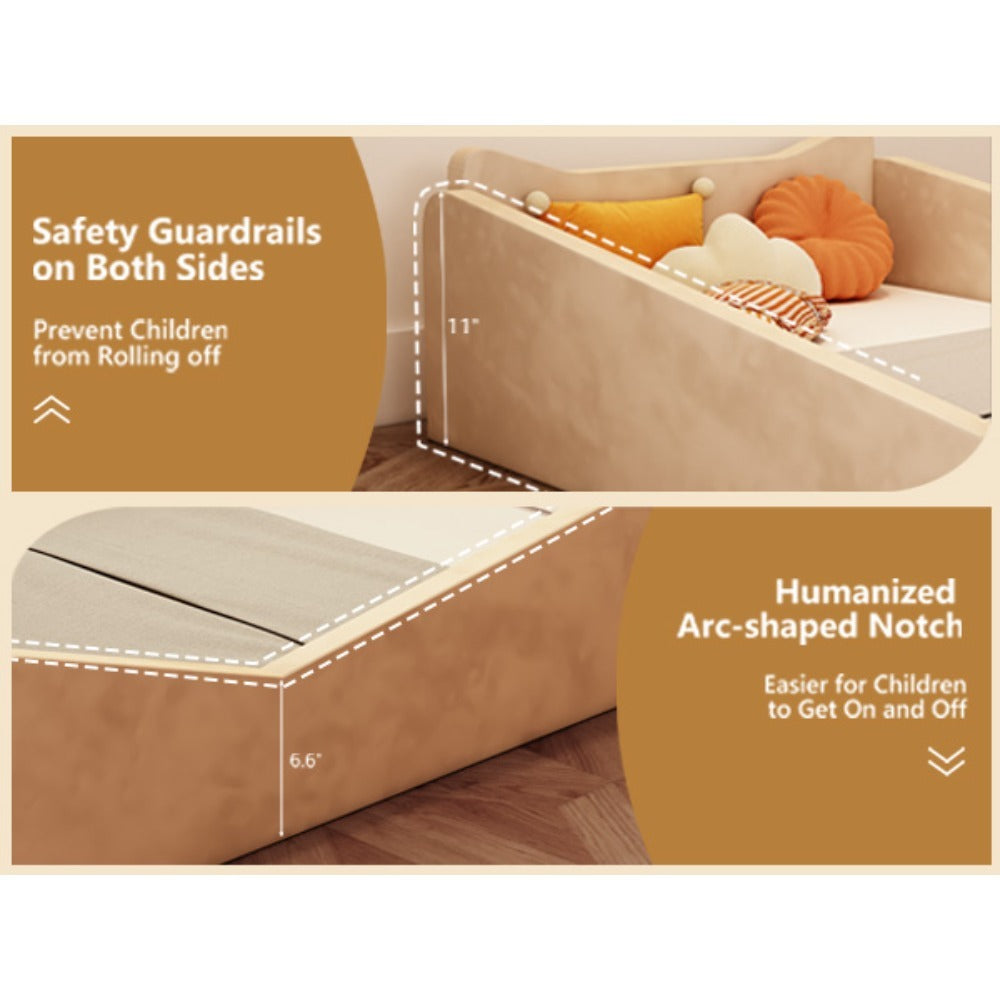 Toddler Bed, Toddler Floor Bed, Velvet Finish, Child Bed for Kids with Extra Safty Broad, Standard Crib Size Toddler Bed, Cute Style Toddler Beds, Kids Bedroom Furniture