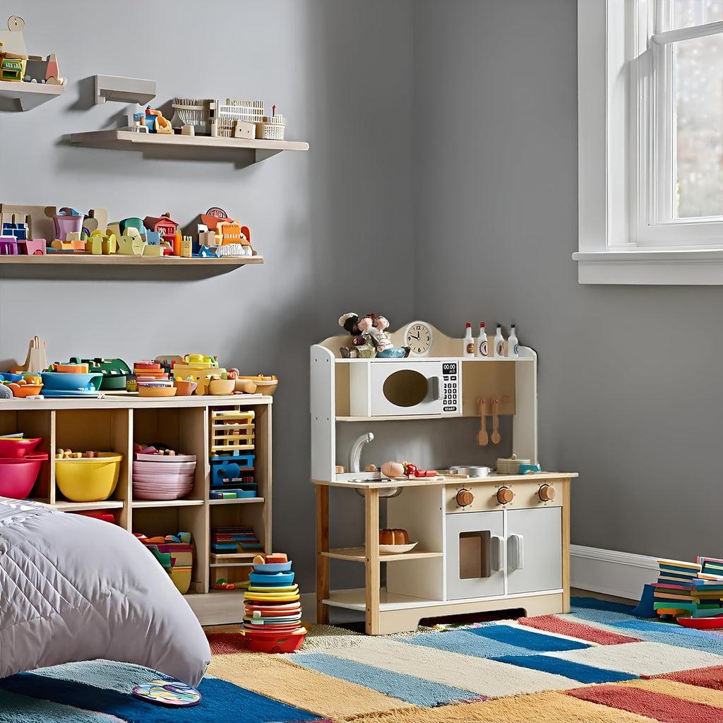 5-Compartment Kids Storage Rack | High-Quality Bookshelf and Toy Organizer, Funny Kitchen Shape, Ideal for Classroom, Kindergarten, Playroom, and Daycare - HILIROOM