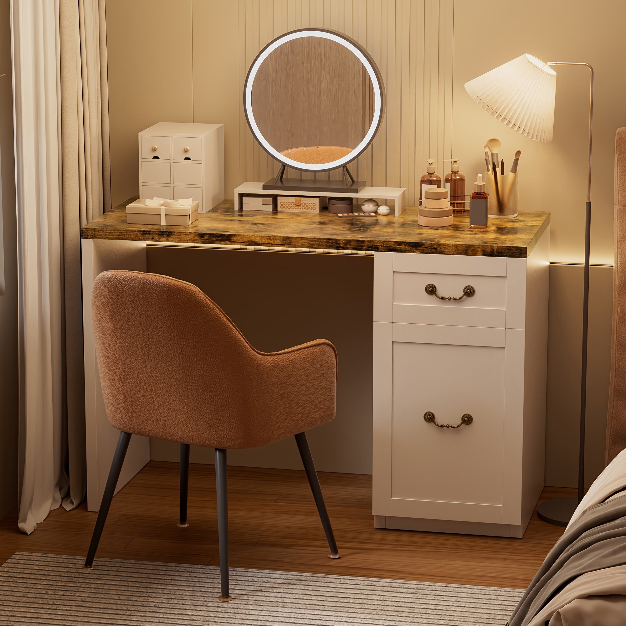 Computer Desk With Drawer And Cabinet | Home Office Desk With Storage, Modern Easy Laptop Desk Study Writing Table For Work, Small Spaces, Engineered Wood, P.H.Furn