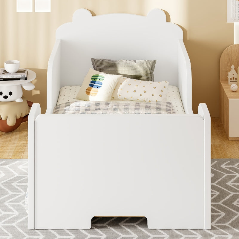 Toddler Floor Bed Frame Cot Bed for Boys and Girls Ages 3-6 Bear Shape Toddler Bed White