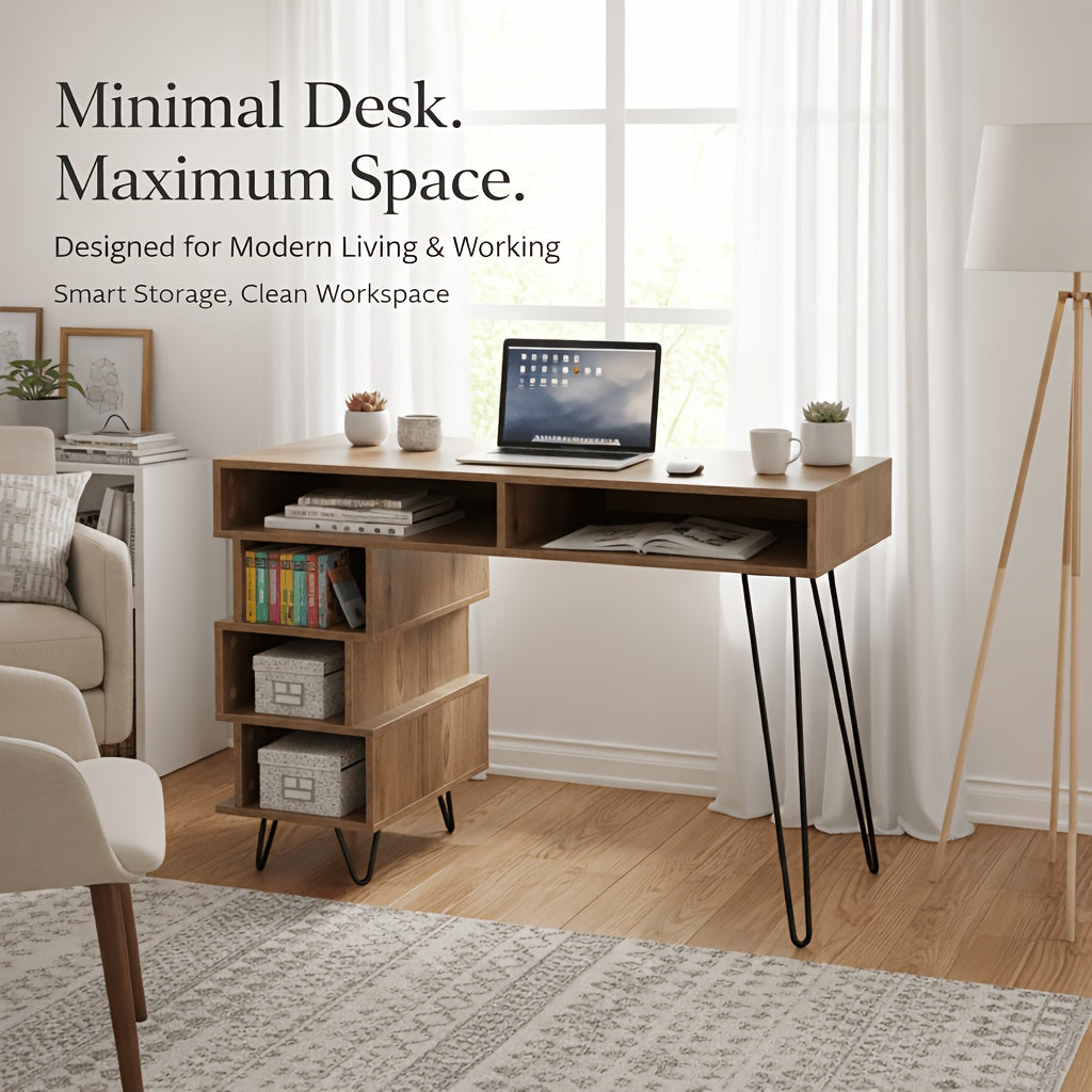 Modern Computer Desk with V-Shaped Metal Legs & Open Lattice Frame - Low-Profile Writing Table Suitable for Office, Dorm, Small Spaces - Easy Assembly, Space-Saving Metal Desk