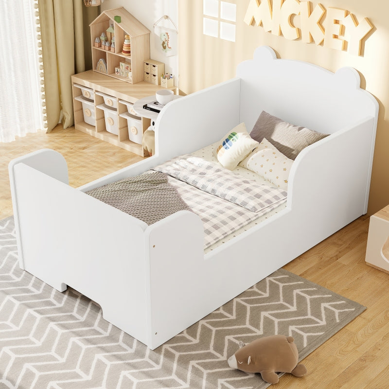 Toddler Floor Bed Frame Cot Bed for Boys and Girls Ages 3-6 Bear Shape Toddler Bed White