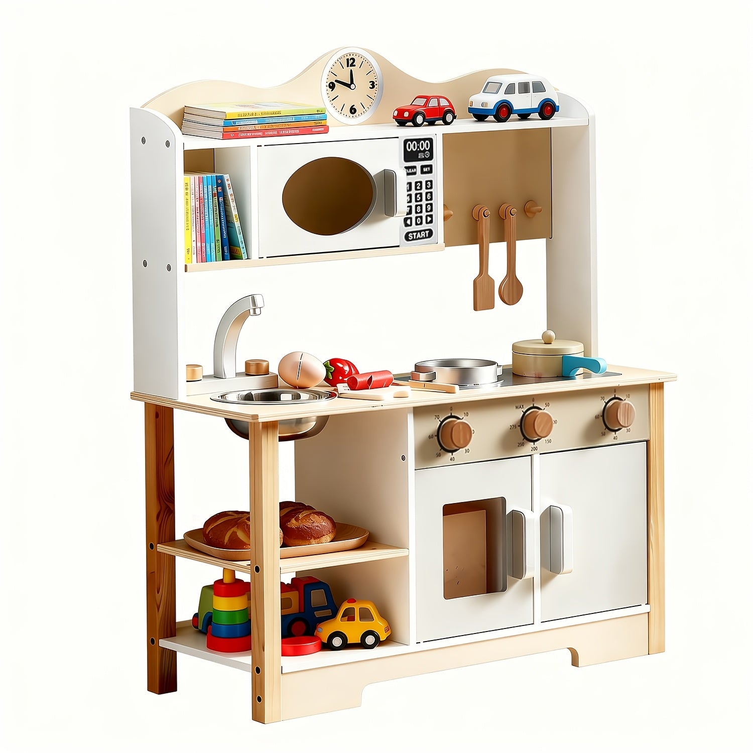 5-Compartment Kids Storage Rack | High-Quality Bookshelf and Toy Organizer, Funny Kitchen Shape, Ideal for Classroom, Kindergarten, Playroom, and Daycare - HILIROOM