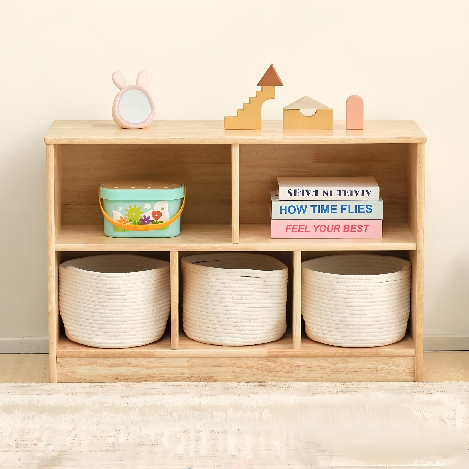 Rubber Wood 5-Compartment Book Shelf, 35.4\