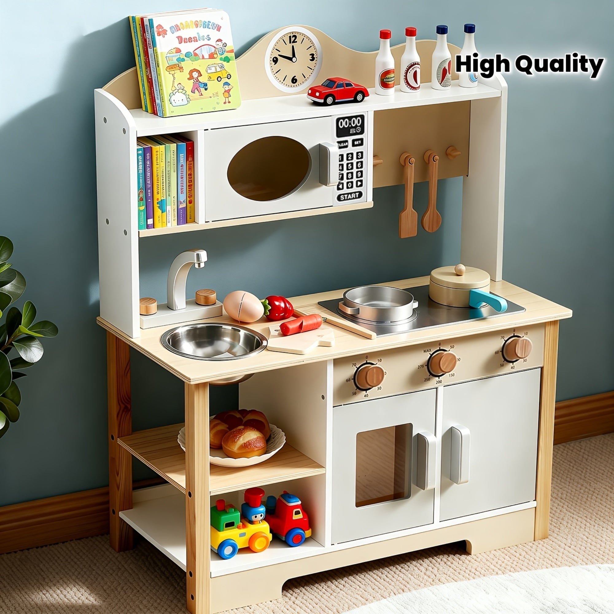 5-Compartment Kids Storage Rack | High-Quality Bookshelf and Toy Organizer, Funny Kitchen Shape, Ideal for Classroom, Kindergarten, Playroom, and Daycare - HILIROOM