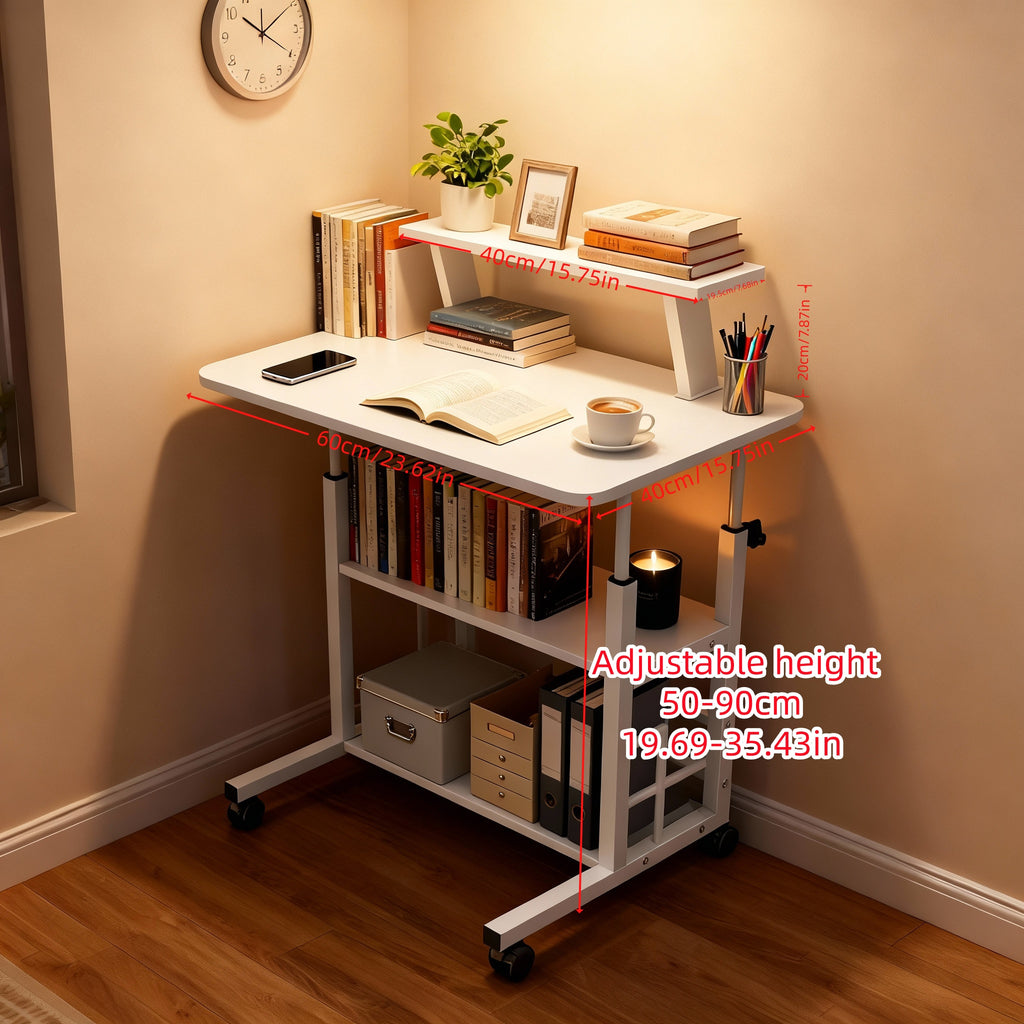 Multi-Functional Height-Adjustable Desk Features Multiple Shelves, Wheels for Easy Movement, Optional Clip-On Desktop Shelf. Suitable for Various Age Groups, Studies, Bedrooms, And Dormitories, Saving Space. Valentine'S Day Gift