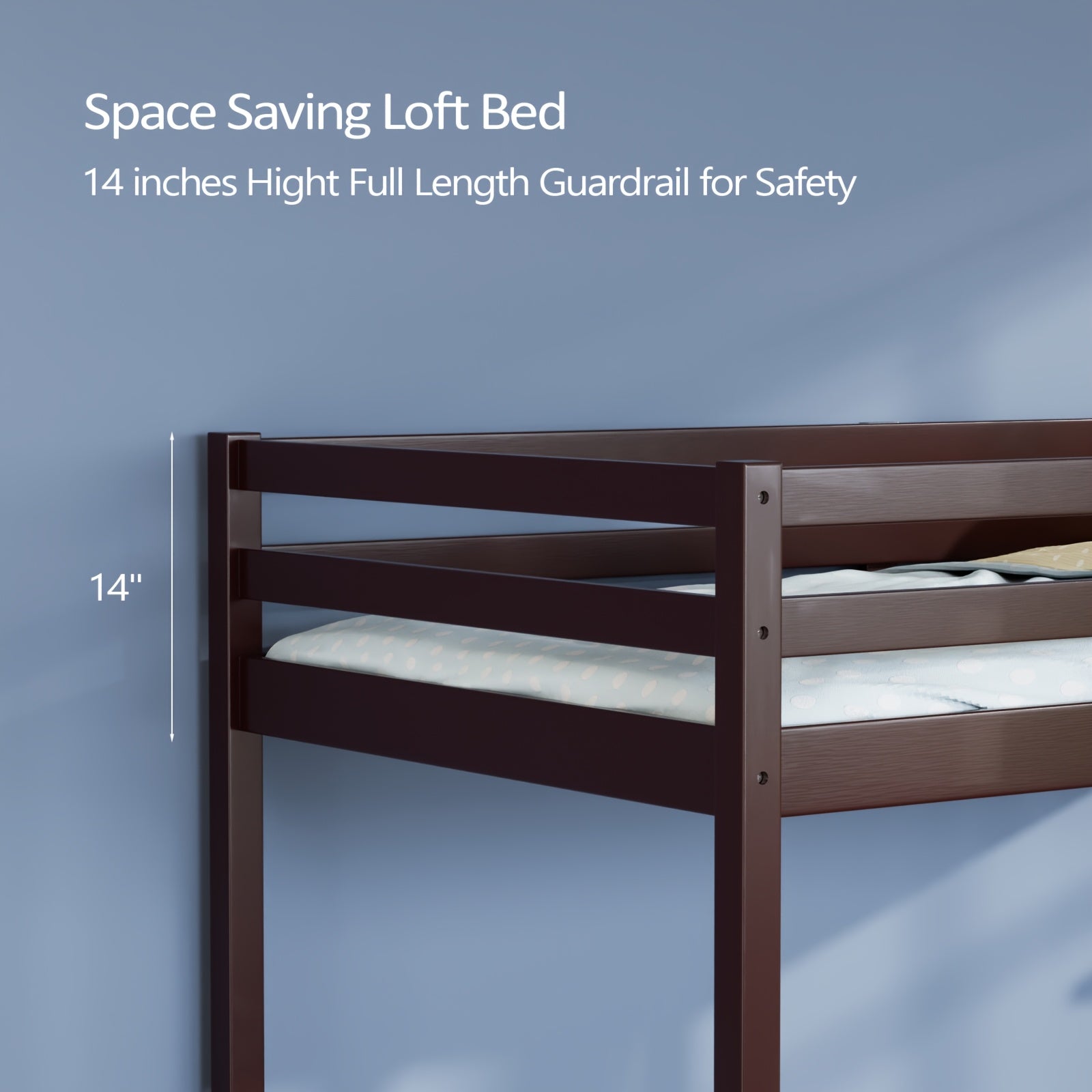 Bonnlo Twin\u002FFull Low Loft Bed with Inclined Stairs - Solid Wood & MDF Bunk Bed Frame, High Guard Rail, No Box Spring Needed, Space-Saving Bed for,,, Small Rooms (No Assembly Required)