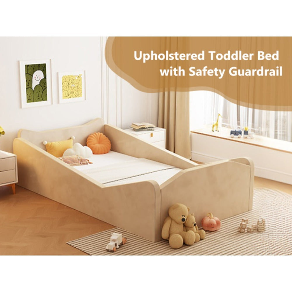 Toddler Bed, Toddler Floor Bed, Velvet Finish, Child Bed for Kids with Extra Safty Broad, Standard Crib Size Toddler Bed, Cute Style Toddler Beds, Kids Bedroom Furniture
